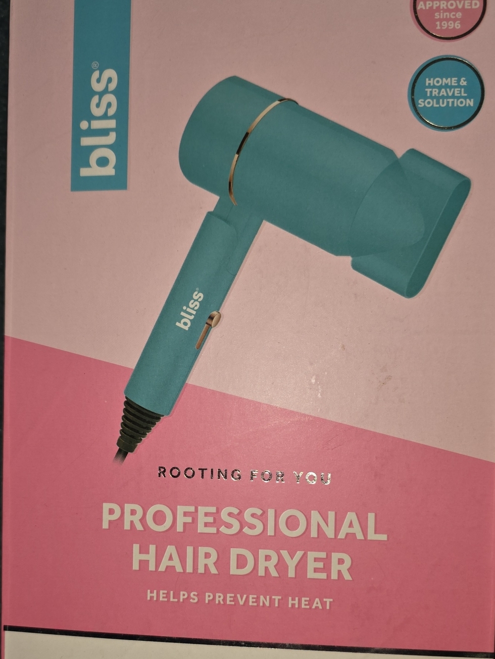 New Bliss Compact Hair Dryer in Teal and Gold Accent